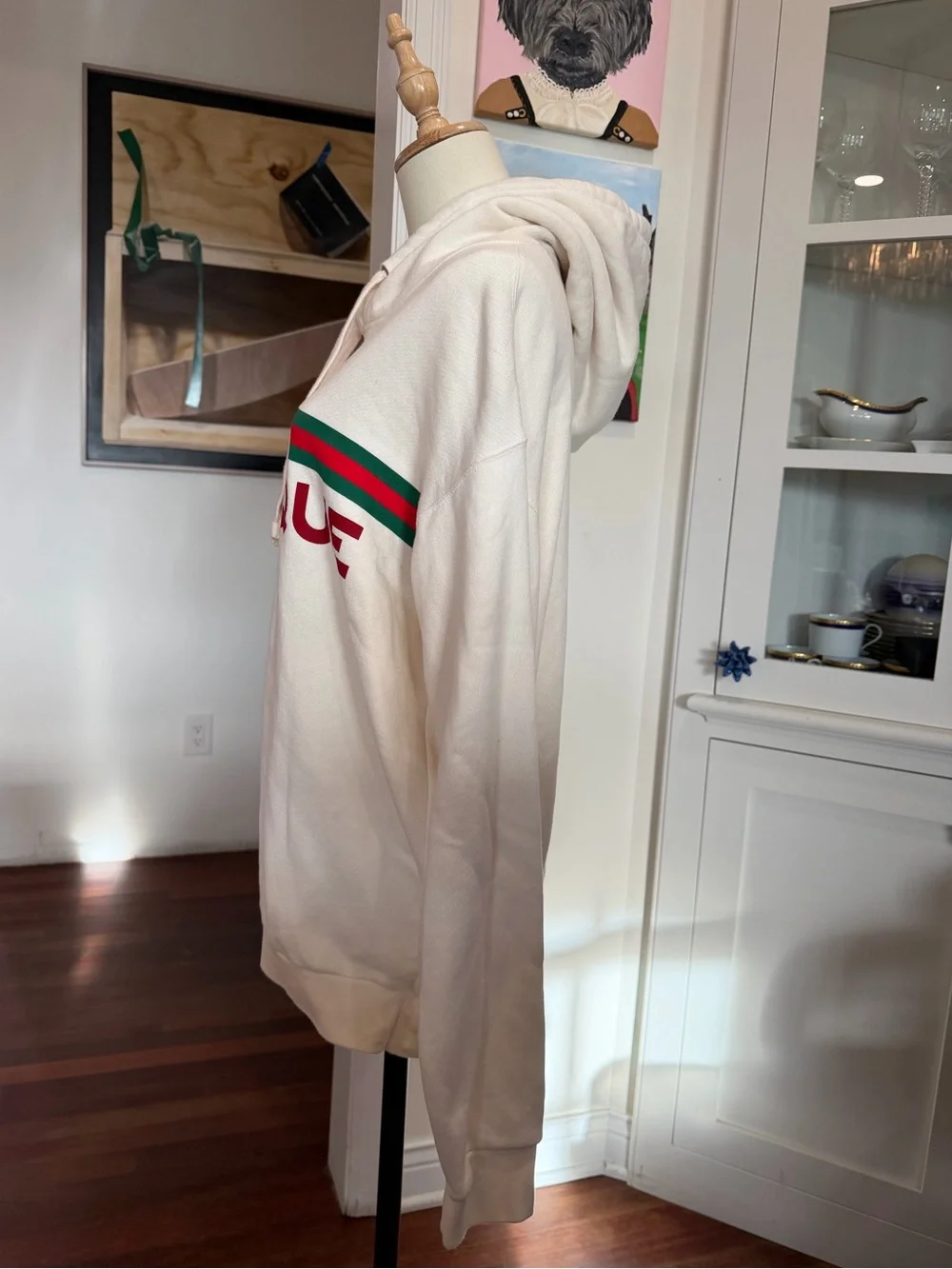 Gucci Cream Sweater with Black Trim and Red Stitching